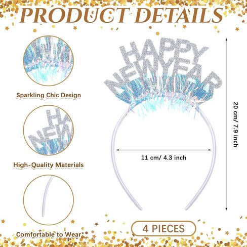 hoteam 4 قطع رأس السنة الجديدة عقال تيارا 2025 رأس السنة الجديدة hairband سنوات جديدة سعيدة hairband وامض سنوات جديدة الشعر التبعي بريق عشية رأس السنة الجديدة الملحقات للنساء البالغات لوازم الحفلات هدية العيد in Kuwait