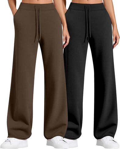 Locoowai 2 قطعة سراويل رياضية نسائية كاجوال واسعة الساق برباط الخصر فضفاضة للركض سراويل يوجا فضفاضة مع جيوب in Kuwait