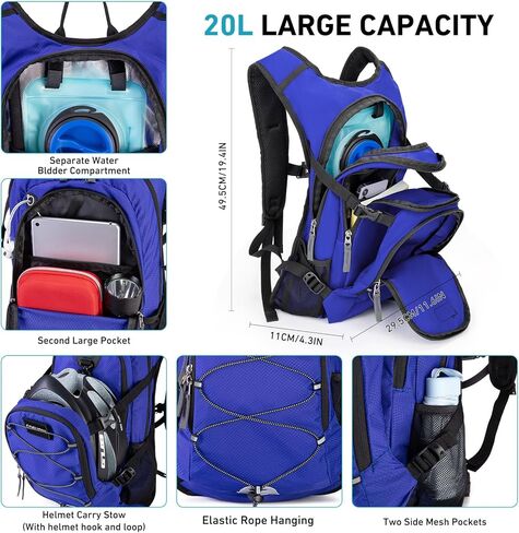 حقيبة ظهر مرطبة سعة 20 لترًا مع المثانة المائية 2 لتر، حقيبة نهارية كبيرة للتخزين والمشي لمسافات طويلة للرجال والنساء، حقيبة ظهر مائية عازلة خفيفة الوزن لركوب الدراجات والجري والتزلج والرحلات والتخييم in Kuwait