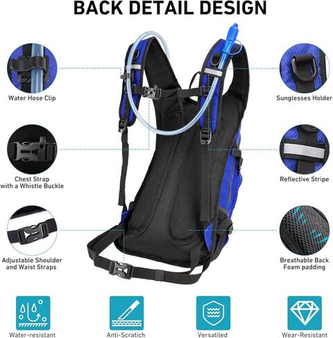 حقيبة ظهر مرطبة سعة 20 لترًا مع المثانة المائية 2 لتر، حقيبة نهارية كبيرة للتخزين والمشي لمسافات طويلة للرجال والنساء، حقيبة ظهر مائية عازلة خفيفة الوزن لركوب الدراجات والجري والتزلج والرحلات والتخييم in Kuwait
