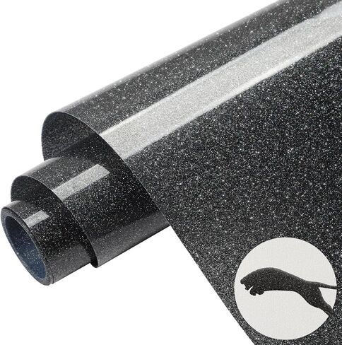TransWonder Black Puff-Glitter-Vinyl-Heat-Transfer 3D Puff Vinyl Puff Heat Transfer Vinyl - 12x6ft. Puff Glitter Vinyl Heat Transfer Puff Iron on Vinyl for Cricut T Shirts (Black) in Kuwait