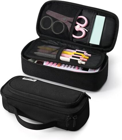 Large Pencil Case for Girls and Boys, Aesthetic Pencil Case Organizer with Handle, Cute Pencil Pouch for School & Office Supplies-Pink in Saudi Arabia