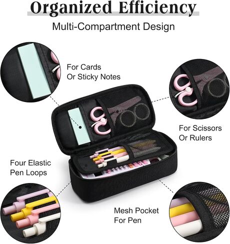 Large Pencil Case for Girls and Boys, Aesthetic Pencil Case Organizer with Handle, Cute Pencil Pouch for School & Office Supplies-Pink in Saudi Arabia