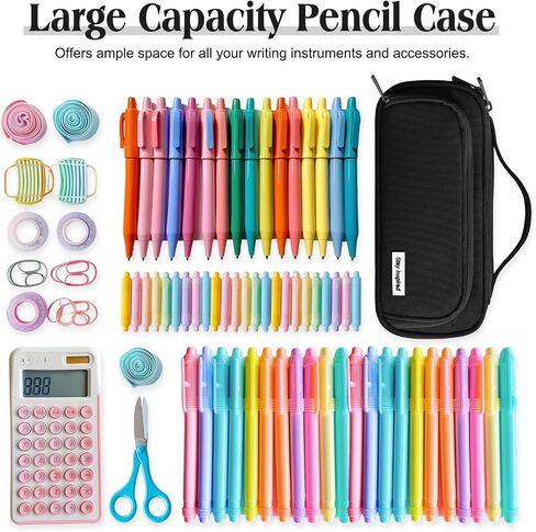 Large Pencil Case for Girls and Boys, Aesthetic Pencil Case Organizer with Handle, Cute Pencil Pouch for School & Office Supplies-Pink in Saudi Arabia