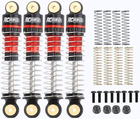 RCAWD Hole to Hole 40mm Shocks Oil Filled & Wheel Lock Nut for Axial 1/24 SCX24 Front Rear Shock Upgrades Part Silver in Saudi Arabia
