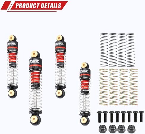 RCAWD Hole to Hole 40mm Shocks Oil Filled & Wheel Lock Nut for Axial 1/24 SCX24 Front Rear Shock Upgrades Part Silver in Saudi Arabia