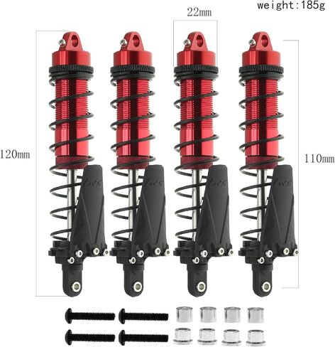 REDSPIDER RC Shock Absorber Set With mudguard（4pcs）Multiple specifications to choose from， for TRAXXAS 1/10 Slash Remo Hobby HuanQi 727 Short Truck RC Car ﻿ (Red（90mm）) in Saudi Arabia