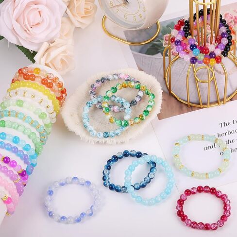 8mm Glass Beads Bracelet Making Kit, 1540pcs 70 Colors Crystal Beads for Jewelry Making, Funtopia Round Glass Beads for Bracelets and DIY Crafts, Solid and Crackle Colors in Kuwait