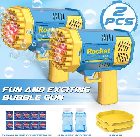 Dolanus Bubble Gun 2 Pack with 2 Bottles Bubble Solution, 40-Hole Light Up Dip Bubble Machine for Kids, Bubble Toy for 3 4 5 6 7 8 Years Old Boys Outdoor Indoor Kid Birthday Wedding Party(2*Blue) in Kuwait