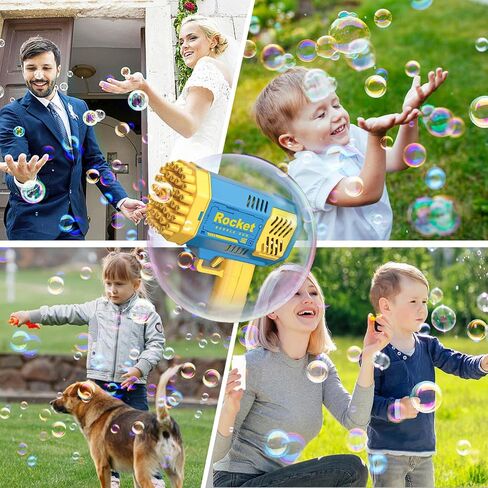 Dolanus Bubble Gun 2 Pack with 2 Bottles Bubble Solution, 40-Hole Light Up Dip Bubble Machine for Kids, Bubble Toy for 3 4 5 6 7 8 Years Old Boys Outdoor Indoor Kid Birthday Wedding Party(2*Blue) in Kuwait