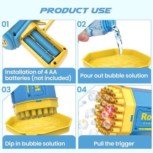 Dolanus Bubble Gun 2 Pack with 2 Bottles Bubble Solution, 40-Hole Light Up Dip Bubble Machine for Kids, Bubble Toy for 3 4 5 6 7 8 Years Old Boys Outdoor Indoor Kid Birthday Wedding Party(2*Blue) in Kuwait