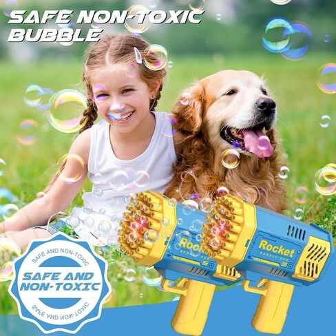 Dolanus Bubble Gun 2 Pack with 2 Bottles Bubble Solution, 40-Hole Light Up Dip Bubble Machine for Kids, Bubble Toy for 3 4 5 6 7 8 Years Old Boys Outdoor Indoor Kid Birthday Wedding Party(2*Blue) in Kuwait