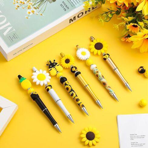 24 Pcs Beadable Pens Bulk Cow Print DIY Pink Plastic Beaded Black Ink Ballpoint Pens for Students Teachers Gifts Office School Supplies(Cow) in Kuwait
