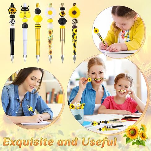 24 Pcs Beadable Pens Bulk Cow Print DIY Pink Plastic Beaded Black Ink Ballpoint Pens for Students Teachers Gifts Office School Supplies(Cow) in Kuwait