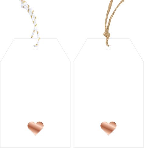 Anwyll Gift Tags with String Attached,100Pcs Hang Paper Gift Wrap Tags Design with Rose Gold Heart,White Gift Bag Tags,Blank Gift Label Tags for Present Birthday Valentines Mothers Day Christmas Party in Saudi Arabia