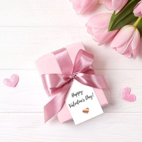 Anwyll Gift Tags with String Attached,100Pcs Hang Paper Gift Wrap Tags Design with Rose Gold Heart,White Gift Bag Tags,Blank Gift Label Tags for Present Birthday Valentines Mothers Day Christmas Party in Saudi Arabia