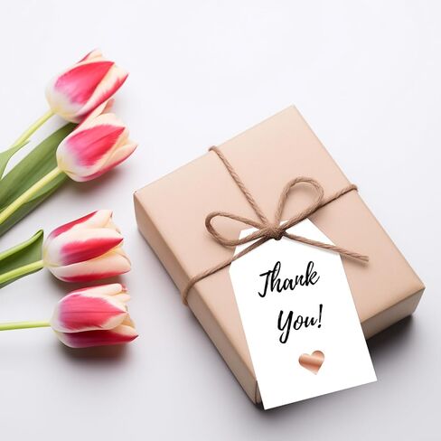 Anwyll Gift Tags with String Attached,100Pcs Hang Paper Gift Wrap Tags Design with Rose Gold Heart,White Gift Bag Tags,Blank Gift Label Tags for Present Birthday Valentines Mothers Day Christmas Party in Saudi Arabia
