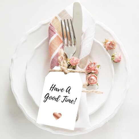 Anwyll Gift Tags with String Attached,100Pcs Hang Paper Gift Wrap Tags Design with Rose Gold Heart,White Gift Bag Tags,Blank Gift Label Tags for Present Birthday Valentines Mothers Day Christmas Party in Saudi Arabia