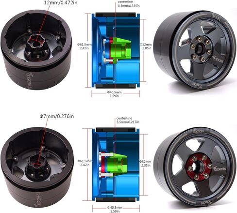 Adjustable 2 Offsets RC 2.2 Beadlock Wheels Rims Hub 1/10 Crawle Car Wheel Aluminum Upgrades for Gen8 Everest Gen 7 Pro / SCX10 Trx4m(4PC) (Black) in Kuwait