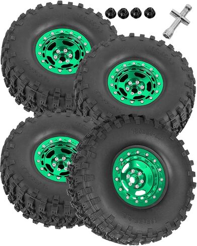 2.2in Aluminium Wheels&Wheel Rim Tires Beadlock Wheel&Wheel Hub Rim Upgrades Part for 1/10 SCX10 SCX10II SCX10III 90046 TRX4 D90.4PCS(135 * 55MM),Green in Saudi Arabia