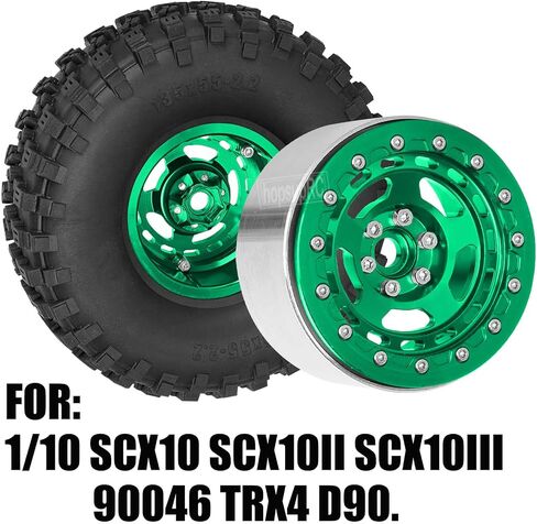 2.2in Aluminium Wheels&Wheel Rim Tires Beadlock Wheel&Wheel Hub Rim Upgrades Part for 1/10 SCX10 SCX10II SCX10III 90046 TRX4 D90.4PCS(135 * 55MM),Green in Saudi Arabia