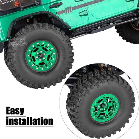 2.2in Aluminium Wheels&Wheel Rim Tires Beadlock Wheel&Wheel Hub Rim Upgrades Part for 1/10 SCX10 SCX10II SCX10III 90046 TRX4 D90.4PCS(135 * 55MM),Green in Saudi Arabia