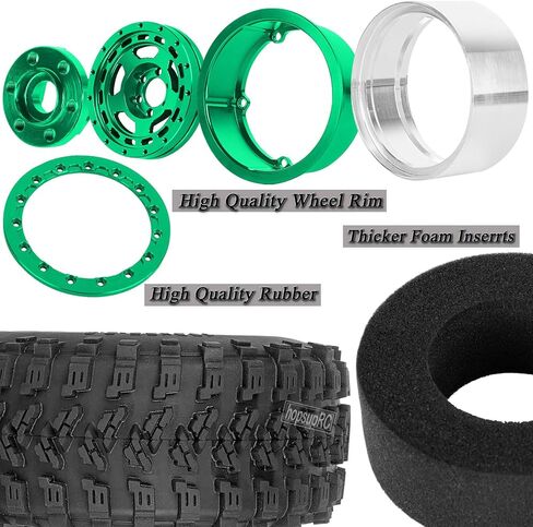 2.2in Aluminium Wheels&Wheel Rim Tires Beadlock Wheel&Wheel Hub Rim Upgrades Part for 1/10 SCX10 SCX10II SCX10III 90046 TRX4 D90.4PCS(135 * 55MM),Green in Saudi Arabia
