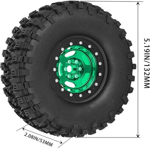 2.2in Aluminium Wheels&Wheel Rim Tires Beadlock Wheel&Wheel Hub Rim Upgrades Part for 1/10 SCX10 SCX10II SCX10III 90046 TRX4 D90.4PCS(135 * 55MM),Green in Saudi Arabia