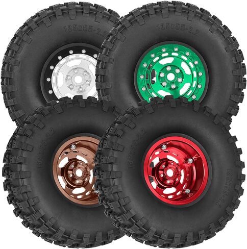 2.2in Aluminium Wheels&Wheel Rim Tires Beadlock Wheel&Wheel Hub Rim Upgrades Part for 1/10 SCX10 SCX10II SCX10III 90046 TRX4 D90.4PCS(135 * 55MM),Green in Saudi Arabia