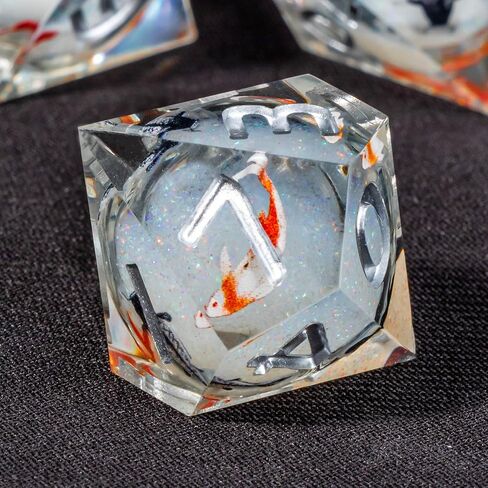 OUKELANWO Liquid Core Koi Fish DND Dice Set D&D with Box, 7Pcs Sharp Edge Resin Dungeons and Dragons Polyhedral Role Playing Gaming Dice, Ocean RPG D and D D20 D12 D10 D8 D6 D4 Dice in Saudi Arabia