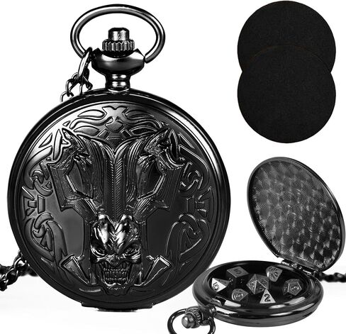 Kabinka DND Dice Set, 7pcs Mini Metal Dice with Pocket Watch Shell, Portable D&D Dice with Necklace, Dungeons and Dragons Dice for RPG(Five-Headed Dragon, Bronze) in Kuwait