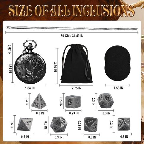 Kabinka DND Dice Set, 7pcs Mini Metal Dice with Pocket Watch Shell, Portable D&D Dice with Necklace, Dungeons and Dragons Dice for RPG(Five-Headed Dragon, Bronze) in Kuwait