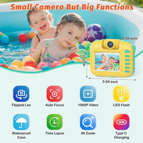 Contixo KC1 Waterproof Kids Camera - Camera for Kids, 1080P Video Underwater Camera with Silicone Cover & Puzzle Games, IP68, 2.4" Selfie Toddler Camera Toys for 3-12 Years Old Girls Boys, Yellow in Saudi Arabia