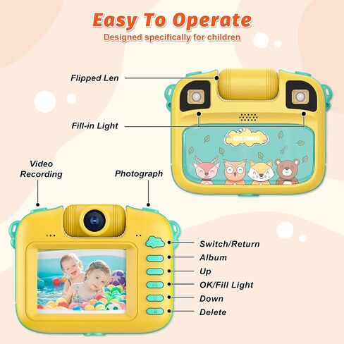 Contixo KC1 Waterproof Kids Camera - Camera for Kids, 1080P Video Underwater Camera with Silicone Cover & Puzzle Games, IP68, 2.4" Selfie Toddler Camera Toys for 3-12 Years Old Girls Boys, Yellow in Saudi Arabia