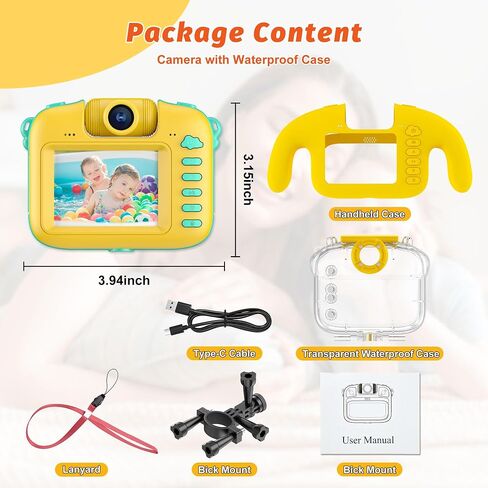 Contixo KC1 Waterproof Kids Camera - Camera for Kids, 1080P Video Underwater Camera with Silicone Cover & Puzzle Games, IP68, 2.4" Selfie Toddler Camera Toys for 3-12 Years Old Girls Boys, Yellow in Saudi Arabia