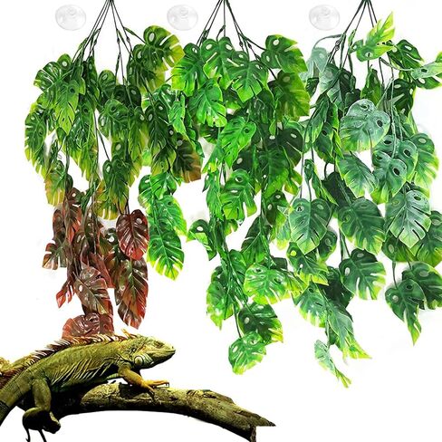 Reptile Plants 3 PCS Hanging Terrarium Plant with Suction Cup Fake Amphibian Plants for Bearded Dragons,Lizards,Geckos,Snake and Hermit Crab Tank Habitat Decorations 30 inches Green(Style 2) in Saudi Arabia