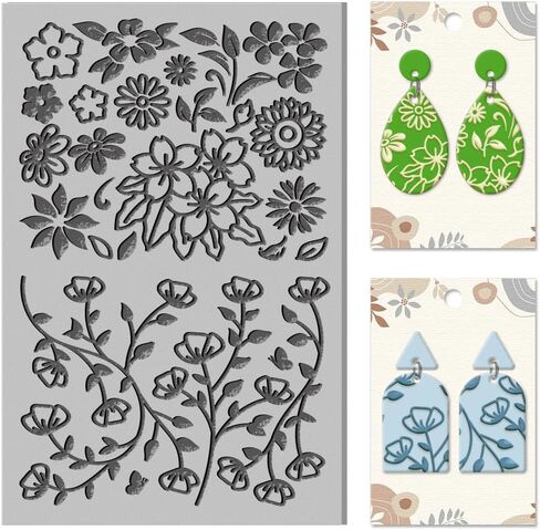 CHGCRAFT Flowers Bunch Clay Texture Mat Silhouette Mat Pattern Embroidery Pattern Clay for Making Earrings Jewelry Stamp Engraving Machines DIY Crafts, Flowers Bunch, 3.94x 2.56x 0.12inch in Saudi Arabia