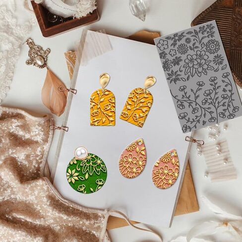 CHGCRAFT Flowers Bunch Clay Texture Mat Silhouette Mat Pattern Embroidery Pattern Clay for Making Earrings Jewelry Stamp Engraving Machines DIY Crafts, Flowers Bunch, 3.94x 2.56x 0.12inch in Saudi Arabia