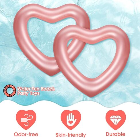 Sumind 2 Pieces Heart Pool Float, 47.3 x 39.4 Inch Inflatable Swim Rings Bachelorette Party Pool Float Tube, Heart Shaped Summer Swimming Ring, Water Beach Party for Adults in Saudi Arabia