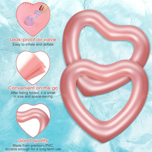 Sumind 2 Pieces Heart Pool Float, 47.3 x 39.4 Inch Inflatable Swim Rings Bachelorette Party Pool Float Tube, Heart Shaped Summer Swimming Ring, Water Beach Party for Adults in Saudi Arabia