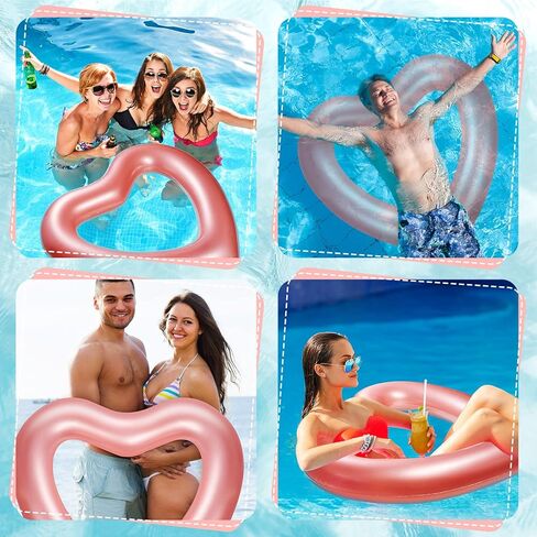 Sumind 2 Pieces Heart Pool Float, 47.3 x 39.4 Inch Inflatable Swim Rings Bachelorette Party Pool Float Tube, Heart Shaped Summer Swimming Ring, Water Beach Party for Adults in Saudi Arabia