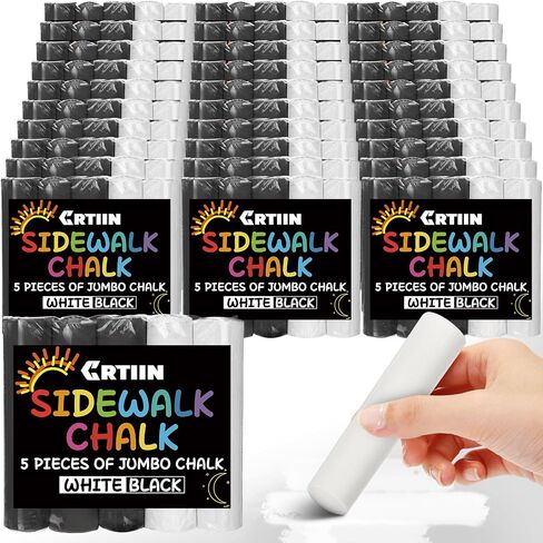 Crtiin 150 Pcs Washable Sidewalk Chalks Set in 30 Count Jumbo Sidewalk Chalk Black and White Chalk Bulk Non Toxic Giant Chalks for Kids Party Graffiti Classroom Drawing Painting Outdoor in Saudi Arabia