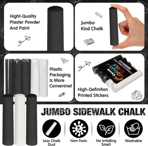Crtiin 150 Pcs Washable Sidewalk Chalks Set in 30 Count Jumbo Sidewalk Chalk Black and White Chalk Bulk Non Toxic Giant Chalks for Kids Party Graffiti Classroom Drawing Painting Outdoor in Saudi Arabia