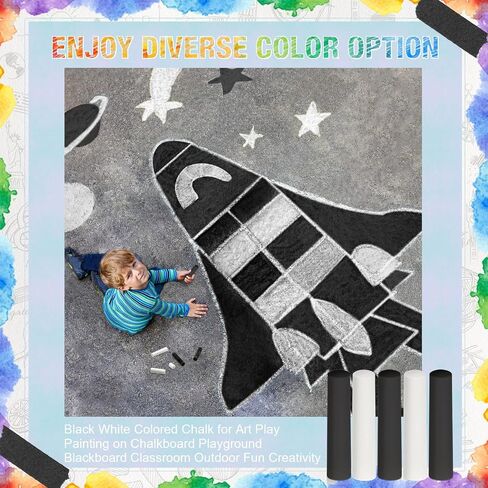 Crtiin 150 Pcs Washable Sidewalk Chalks Set in 30 Count Jumbo Sidewalk Chalk Black and White Chalk Bulk Non Toxic Giant Chalks for Kids Party Graffiti Classroom Drawing Painting Outdoor in Saudi Arabia