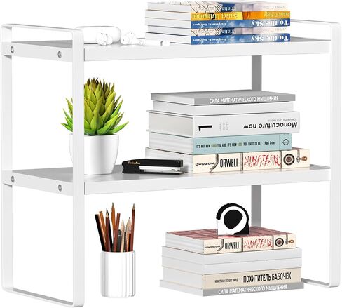 Desk Shelf Organizer Wood Desktop Bookshelf Office Storage Rack 2 Tier Desk Shelf for Top of Desk and Dresser Top Organizer Storage Shelf for Office,Dorm,Home (Black) in Saudi Arabia