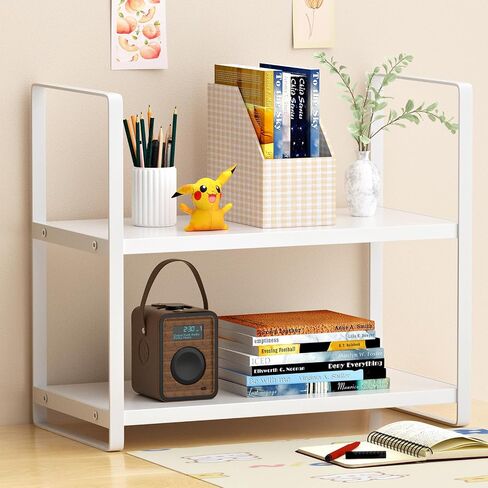 Desk Shelf Organizer Wood Desktop Bookshelf Office Storage Rack 2 Tier Desk Shelf for Top of Desk and Dresser Top Organizer Storage Shelf for Office,Dorm,Home (Black) in Saudi Arabia