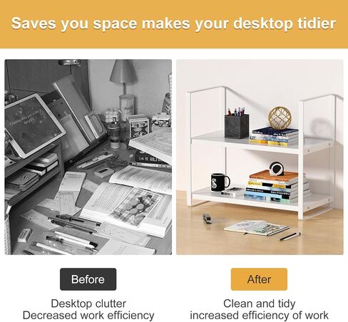 Desk Shelf Organizer Wood Desktop Bookshelf Office Storage Rack 2 Tier Desk Shelf for Top of Desk and Dresser Top Organizer Storage Shelf for Office,Dorm,Home (Black) in Saudi Arabia