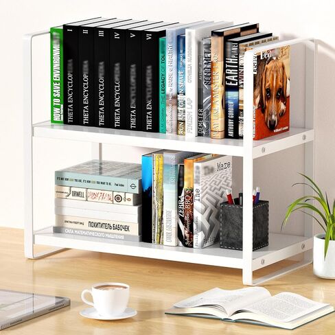 Desk Shelf Organizer Wood Desktop Bookshelf Office Storage Rack 2 Tier Desk Shelf for Top of Desk and Dresser Top Organizer Storage Shelf for Office,Dorm,Home (Black) in Saudi Arabia