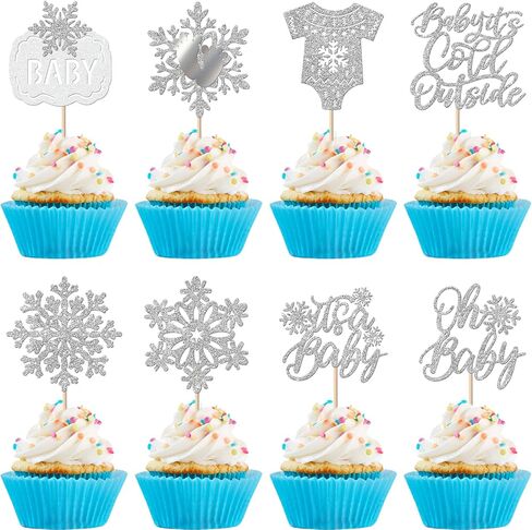 24 Pack Baby it's Cold Outside Cupcake Toppers Glitter It's a Baby Snowflake Cupcake Picks Oh Baby Baby Shower Feet Winter Forzen Kids Birthday Cupcake Decorations Party Supplies Silver in Kuwait