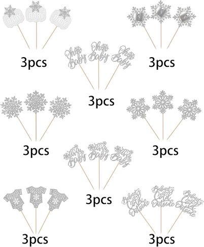 24 Pack Baby it's Cold Outside Cupcake Toppers Glitter It's a Baby Snowflake Cupcake Picks Oh Baby Baby Shower Feet Winter Forzen Kids Birthday Cupcake Decorations Party Supplies Silver in Kuwait